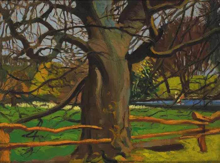 THE INTERLACED BRANCHES by Maurice MacGonigal, oil on panel, sold Sep 2007