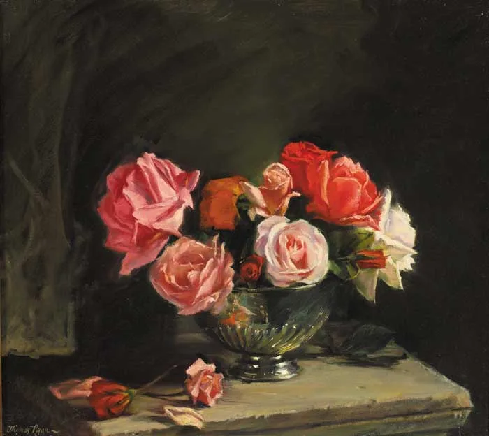 AUTUMN ROSES by Thomas Ryan, 1971, oil on canvas, sold Sep 2007