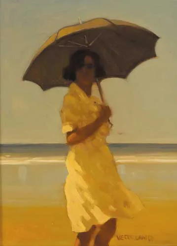 WOMAN ON EMPTY BEACH by Jack Vettriano, 1994, oil on canvas, sold Sep 2007