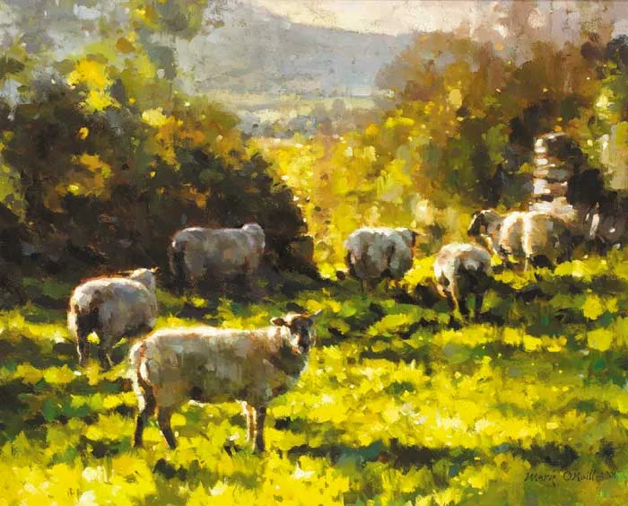 TOWARDS THE LOWER FIELD by Mark O'Neill, 2001, oil on board, offered Sep 2007