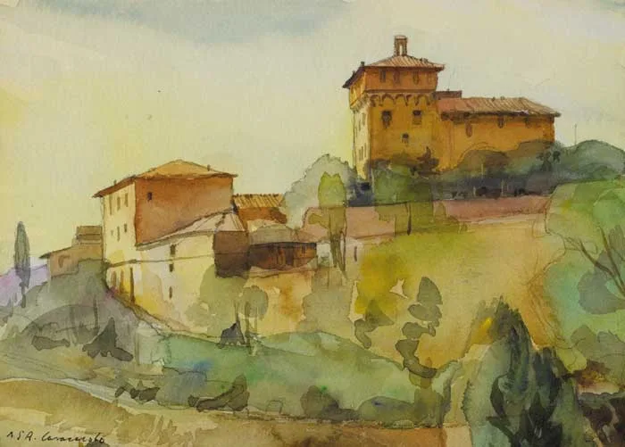 Niccolo d'Ardia Caracciolo, VIEW OF PIENZA, 1982, watercolour