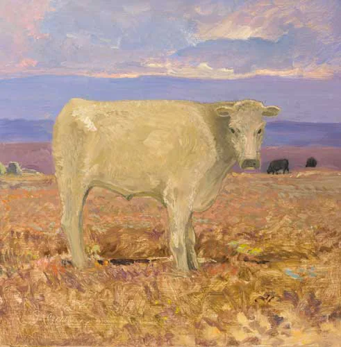 CATTLE ON THE BOG by Jeremiah Hoad, oil on board, offered Sep 2007