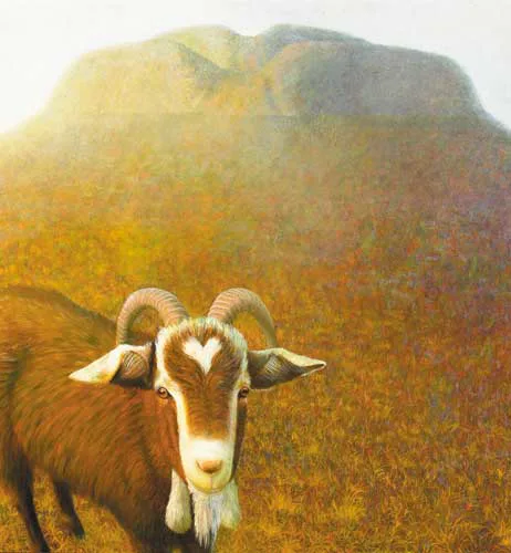 Carol Graham, MOAT RING AND GOAT, 1974-75, oil and acrylic on board
