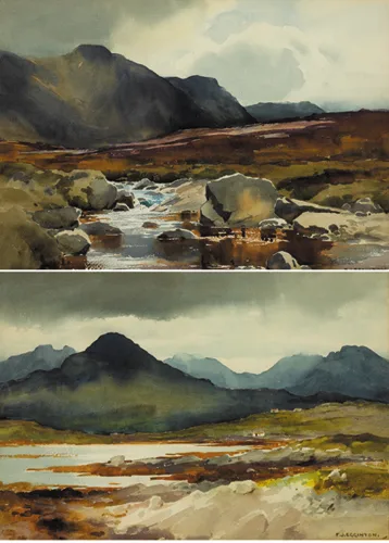 MOUNTAIN STREAM and LAKE (A PAIR) by Frank Egginton, watercolour, sold Sep 2007