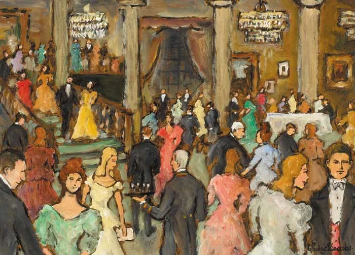 THE RECEPTION by Gladys Maccabe, oil on board, sold Sep 2007