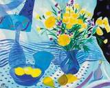Nicholas Hely Hutchinson, BLUE STILL LIFE WITH FLOWERS AND MATISSE PRINT