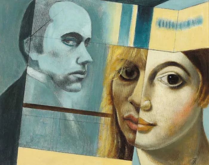 UNTITLED (FACES IN PRISMS) by Marian Jeffares, oil on canvas board, sold Sep 2007