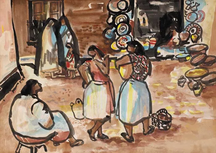 George Campbell, A GROUP OF FISHERMEN'S WIVES FROM PEDREGALOS, SPAIN, watercolour