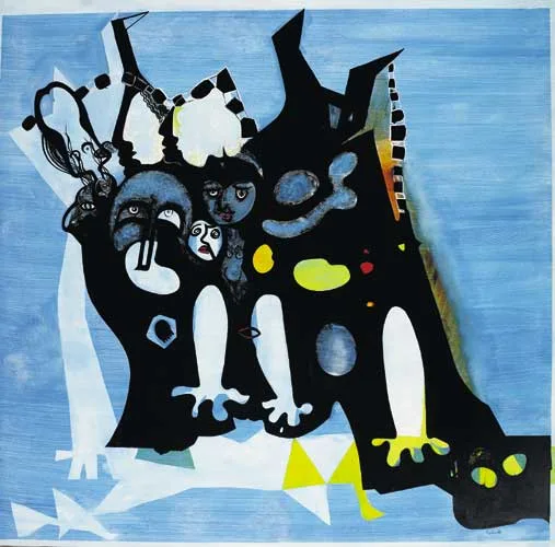 SEVEN CREATURES by Colin Middleton, oil on masonite board, sold Apr 2007