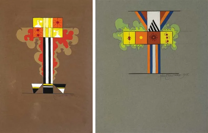 Robert Emmet Costelloe, ANCESTRAL HOMEAGE 3 and ANCESTRAL HOMAGE 4, 1968 (A PAIR), gouache and pencil on tinted paper