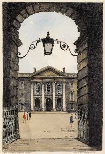 Flora Mitchell, FRONT SQUARE, TRINITY COLLEGE, DUBLIN, watercolour, pen and ink