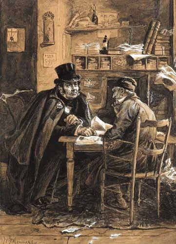 William John Hennessy, THE DISPUTED WILL, AN ILLUSTRATION FOR R. D. BLACKMORE'S `CHRISTOWELL: A DARTMOOR TALE', pencil, pen and ink with wash heightened with white