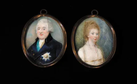 Horace Hone, WILLIAM ROBERT FITZGERALD, SECOND DUKE OF LEINSTER KP, 1799 and EMILIA OLIVIA, SECOND DUCHESS OF LEINSTER, 1799 (A PAIR), watercolour on ivory, oval, framed separately