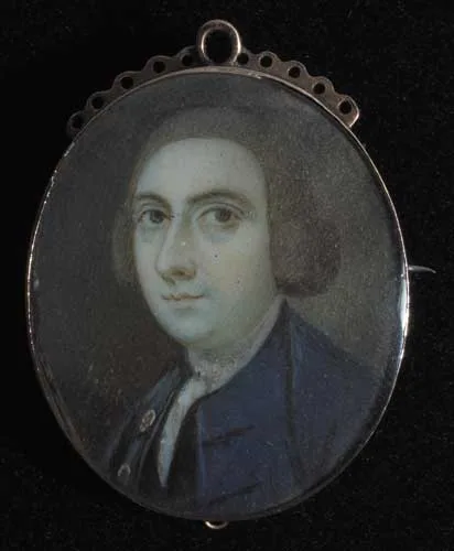 Gustavus Hamilton, PORTRAIT OF LANE ALLMAN, circa 1750, watercolour on ivory, in an oval rose-gold setting