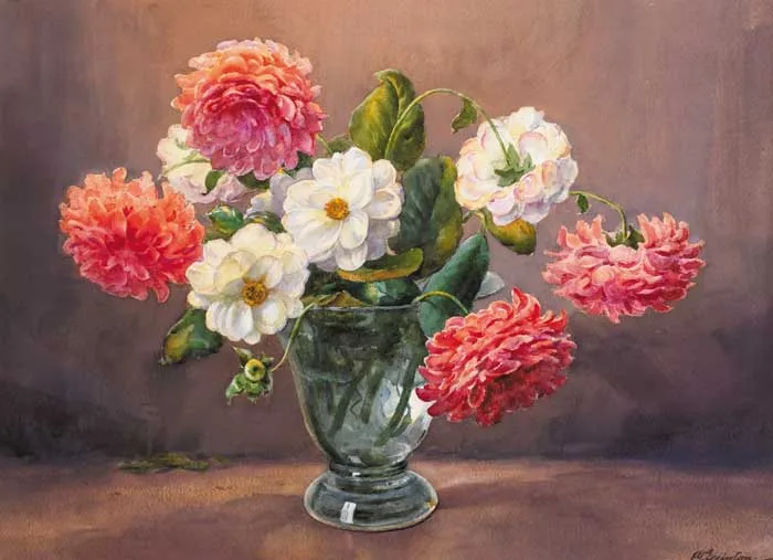 DAHLIAS by Wycliffe Egginton, watercolour, offered Apr 2007
