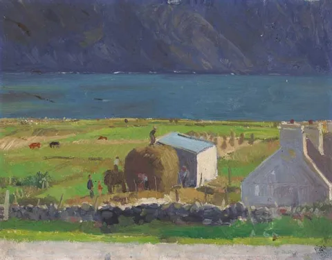 Micheál de Burca, ACHILL FARMSTEAD, oil on panel