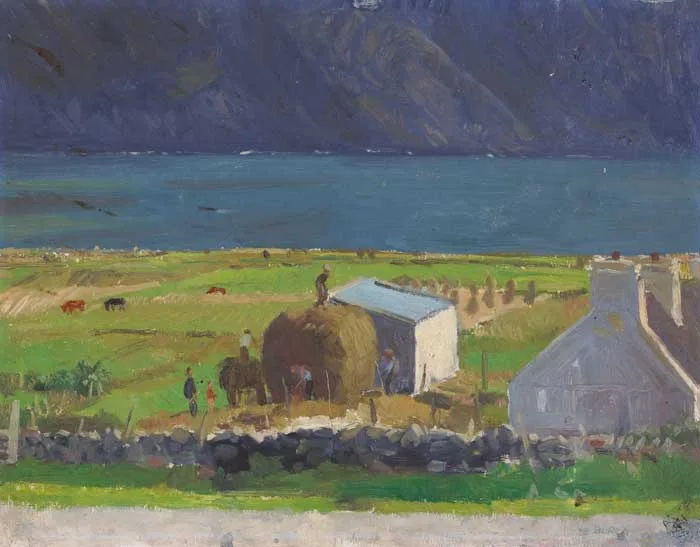 Micheál de Burca, ACHILL FARMSTEAD, oil on panel