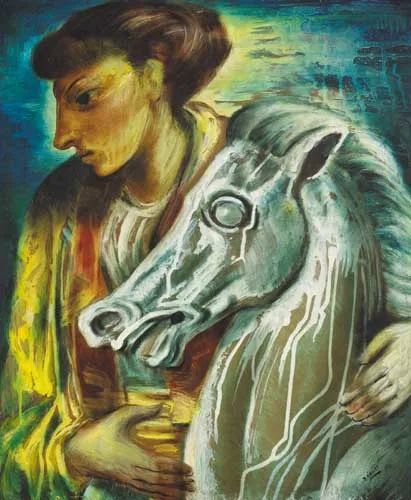 BOY AND PEGASUS by Daniel O'Neill, oil on board, sold Apr 2007