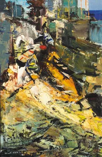 ON THE HARD by Kenneth Webb, 1961, oil on canvas, sold Apr 2007
