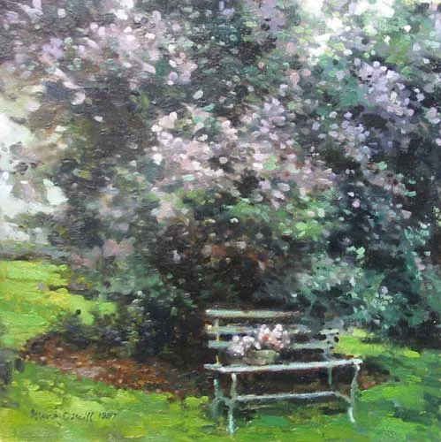 GARDEN BENCH by Mark O'Neill, 1997, oil on board, sold Dec 2006