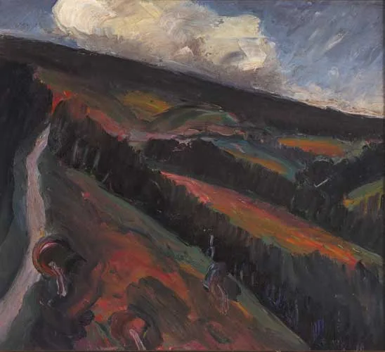 WICKLOW LANDSCAPE WITH TREE-LINED RIDGE by Peter Collis, oil on board, sold Dec 2006