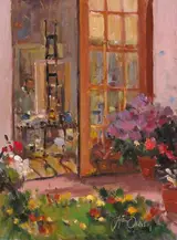 Liam Treacy, INTERIOR OF STUDIO WITH ARTIST AT WORK