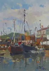 Liam Treacy, FISHING BOATS IN A HARBOUR