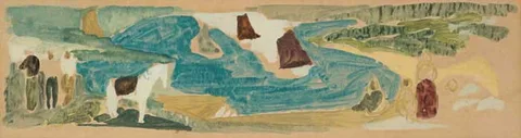Elizabeth Rivers, STUDY FOR ZETLAND HOTEL MURAL, CASHEL, COUNTY GALWAY, circa 1953, tempera on paper
