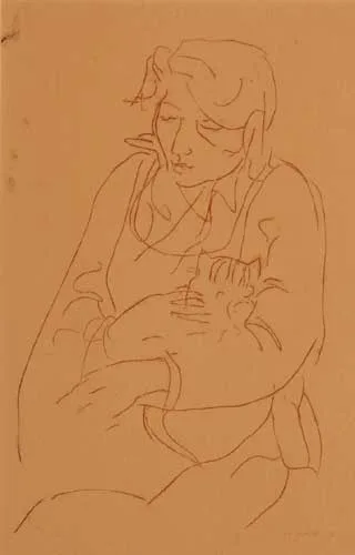 George Campbell, WOMAN AND CAT, 1970, monotype