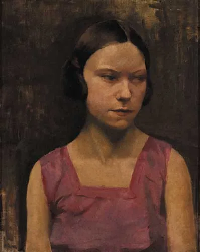 Eileen Reid, HEAD OF A GIRL IN A MAUVE DRESS, oil on canvas
