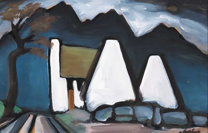 COTTAGES BY A PATH by Markey Robinson, oil on board, sold Dec 2006