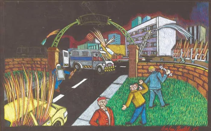 BELFAST RIOTS by Graham Knuttel, 1985, pastel, sold Dec 2006
