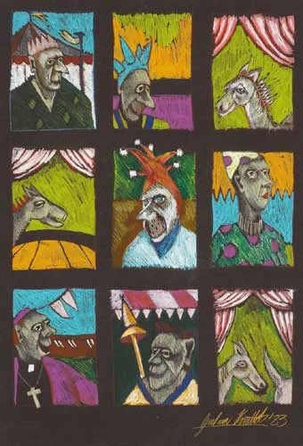 NINE PERSONALITIES by Graham Knuttel, 1983, pastel, sold Dec 2006