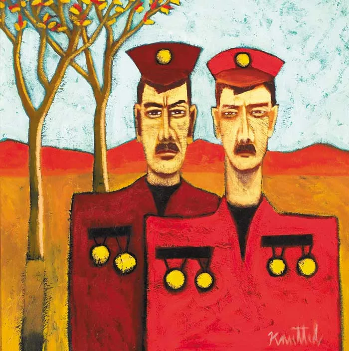 TWO GENERALS by Graham Knuttel, oil on canvas, sold Dec 2006