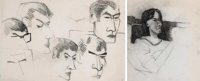 HEAD STUDIES (A PAIR) by Graham Knuttel, pencil on paper, sold Dec 2006