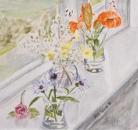 Mella Boland, STILL LIFE WITH TIGER LILES BEFORE A WINDOW, 1985, oil on canvas