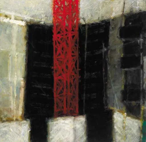RED CRANE 5 by John Shinnors, oil and oil pastel on panel, sold Feb 2007