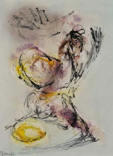 CHASIDIC DANCE by Gerald Davis, 1986, oil on board, sold Feb 2007