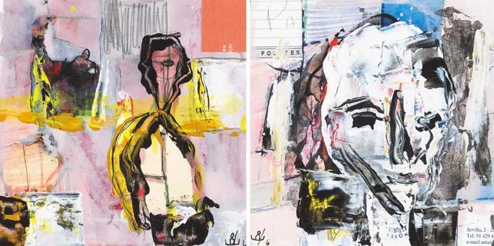 HEAD STUDY and FACE OFF, 2006 (A PAIR) by John Kingerlee, mixed media on paper, sold Feb 2007