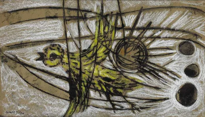 YOUNG BIRD by Gerard Dillon, monotype with crayon, sold Feb 2007