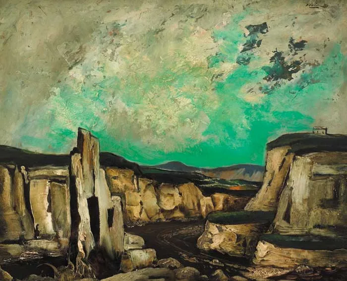 LANDSCAPE WITH ROCK FORMS by Daniel O'Neill, oil on board, sold Feb 2007