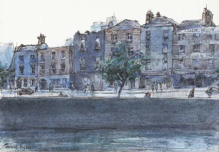 Thomas Ryan, ORMOND QUAY, DUBLIN (IN DECAY), 1986, watercolour, pen and ink