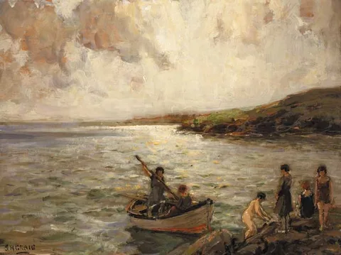 James Humbert Craig, BATHERS, oil on panel