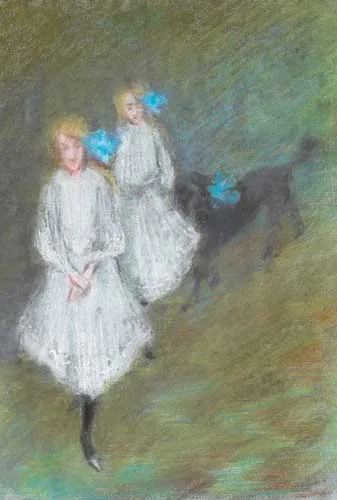 William Butler Yeats, TWO GIRLS DANCING, pastel on paper