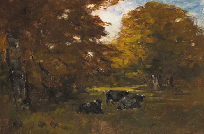 COWS IN TREE SHADOWS by Nathaniel Hone, oil on canvas, sold Feb 2007