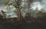 William Sadler II, HIGHWAY MEN ON HORSEBACK WITH CHURCH AND RUIN IN FOREGROUND