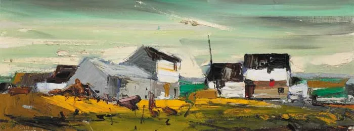 FARM BUILDINGS by Kenneth Webb, 1961, oil on canvas, sold Feb 2007