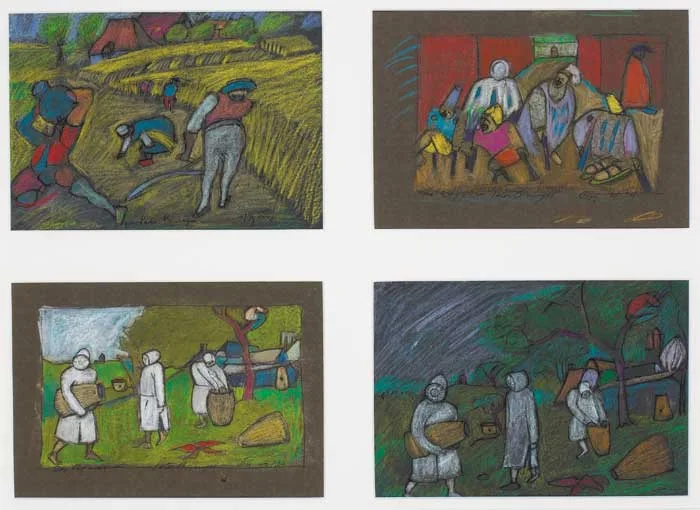 Tony O'Malley, FROM PIETER BRUEGHEL, 1979, crayon with pen and ink (four works framed as one)