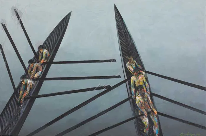 CONVERGENCE, 2003-4 by Charles Harper, oil on canvas, offered Feb 2007