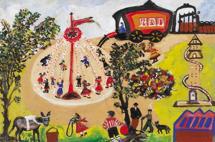 THE MAYPOLE by Gretta Bowen, gouache on paper, sold Feb 2007